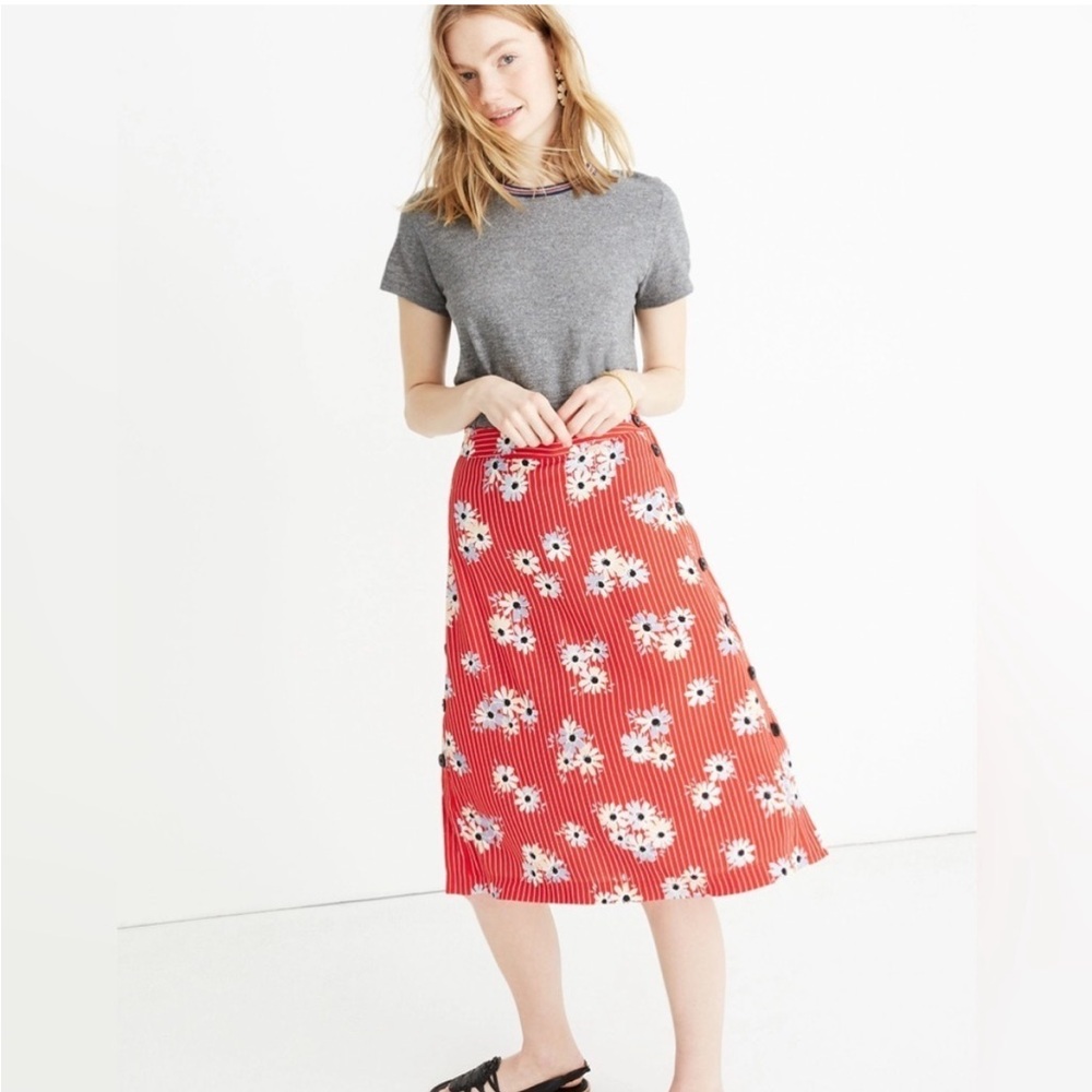 Madewell side button skirt in daisy society prairie cottagecore floral midi red